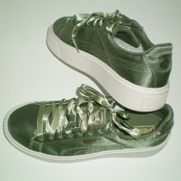 Womens Puma Basket Platform Satin Trainers - Picture 1 of 3